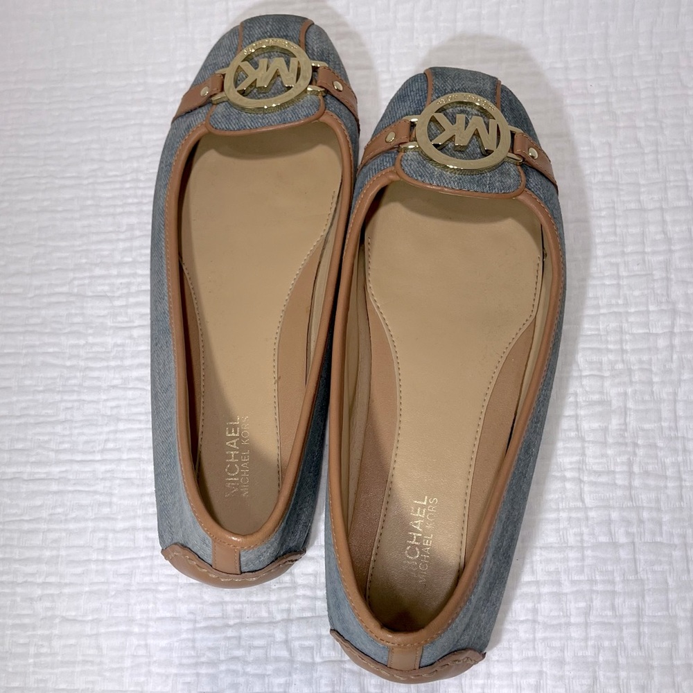 MICHAEL KORS FULTON MOC WASHED DENIM FLATS SIZE 7.5